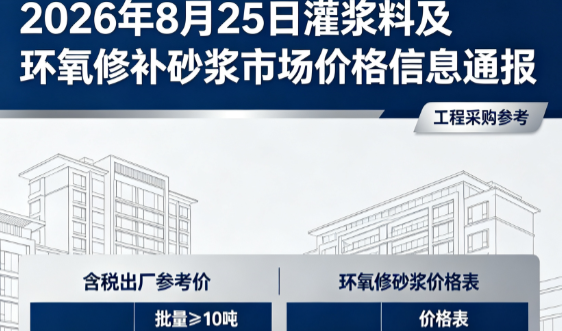 铜仁2026年8月25日灌浆料及环氧修补砂浆市场价格信息通报